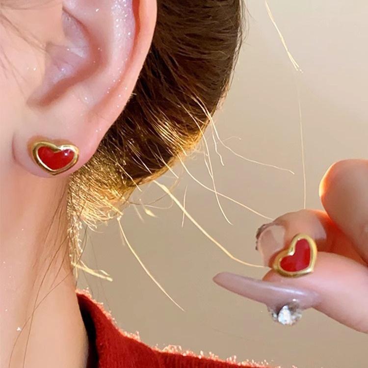 2026 Chinese New Year Red Tide Heart Earrings - Elegant & Trendy Women's Accessories
