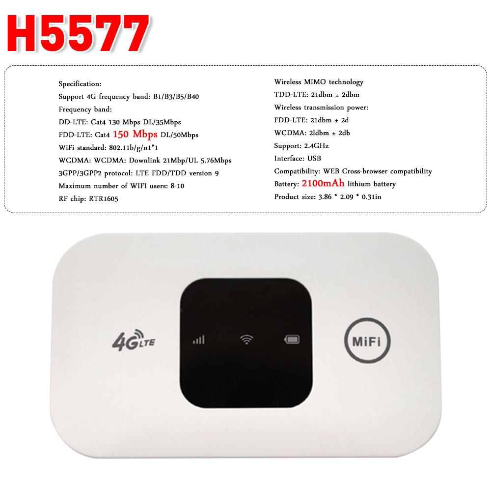 4G Lte Router Wireless Wifi H5577 H5577R 150Mbps WiFi Hotspot 2100mAh Mini Mobile Hotspot with SIM Card Slot Pocket WiFi Router
