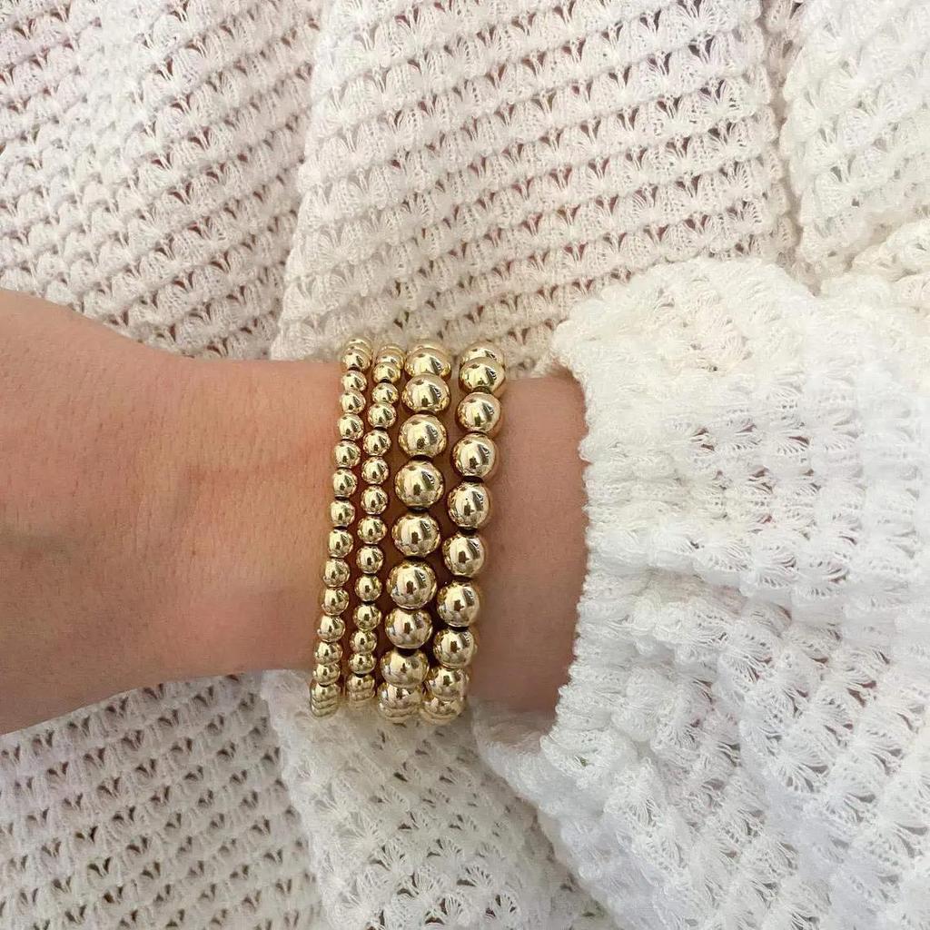 18K Gold Stainless Steel Layered Bead Bracelet Set