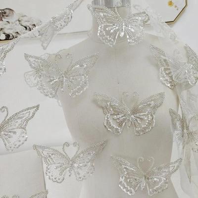 New Handmade DIY Embroidery Lace Butterfly Beaded Sequins Flower Patch Applique Wedding Dress Children's Clothing Patch
