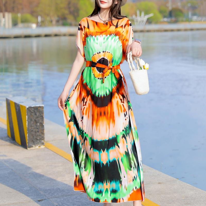 

Элегантное летнее повседневное платье для женщин Винтажная одежда Короткий рукав Свободное длинное платье One Size