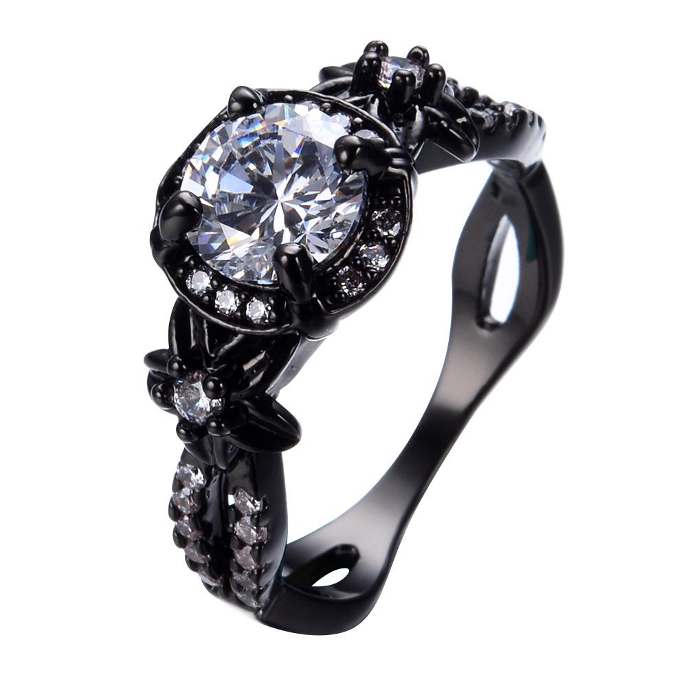 European and American black gold opal diamond-studded purple round diamond ring for men and women