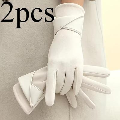 Women'S Stylish Gloves with Elegant Bow Accents - Warm, Touchscreen Compatible, Perfect for Winter Cycling and Driving, Full Finger Design