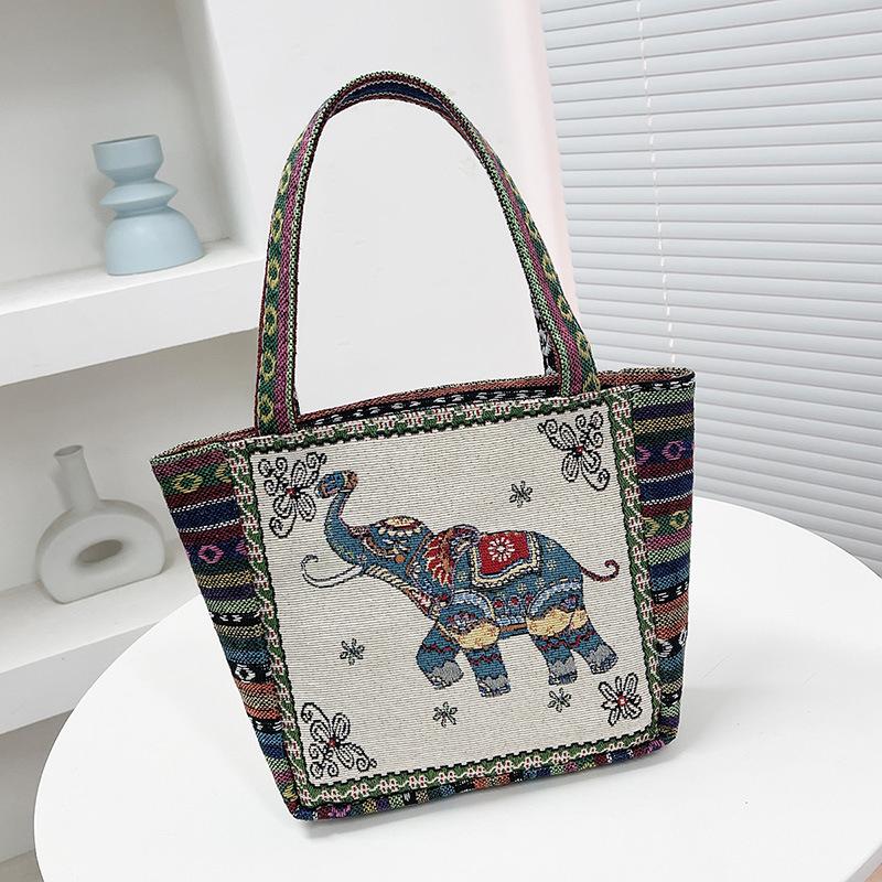 Embroidered canvas handbag women's handbag casual mommy handbag lunch box bag small cloth bag