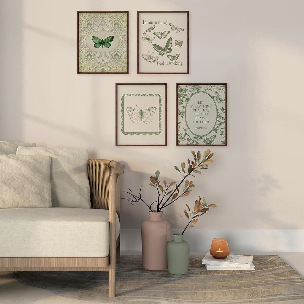 Locomiss Green Christian Wall Art Posters, Vintage Butterfly Bible Verse Prints, pirational Jesus Scripture Art Wall Decor, Botanical Floral Bible