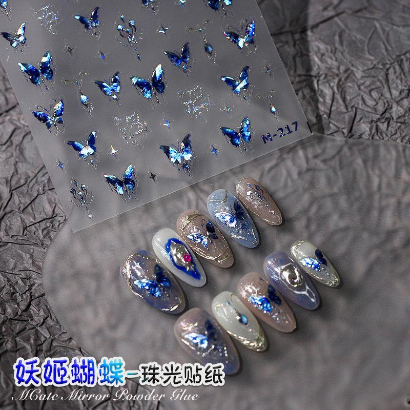 

Синяя бабочка наклейки для ногтей бумага интернет-звезда кошачий глаз синяя бабочка фея бабочка причудливые рельефные наклейки для ногтей украшения [Evil Ji Butterfly] Pearlescent Sticker
