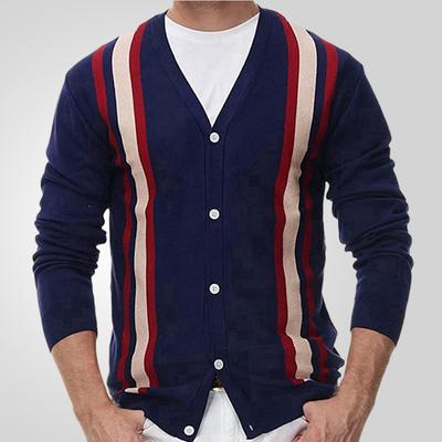 Nuevo cárdigan versátil de otoño e invierno para hombre, chaqueta de punto retro, suéter de jacquard grueso de manga larga.