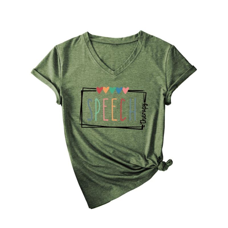 

Летние повседневные футболки с V-образным вырезом, удобные, с короткими рукавами и принтом речи для женщин XXL