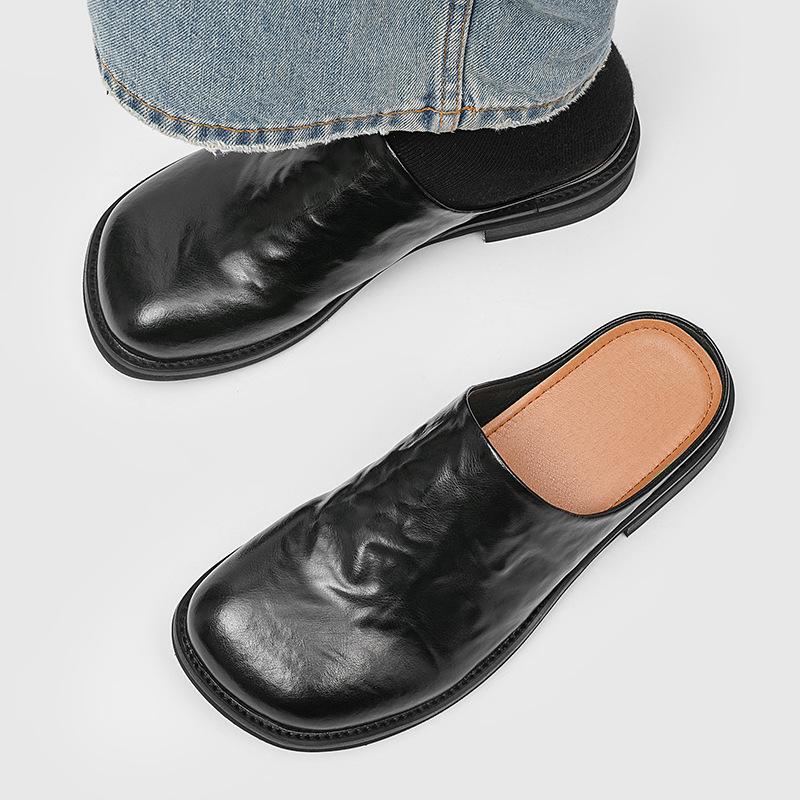 2025 verano nuevo perezoso de un pedal cabeza cuadrada medias zapatillas casual suela gruesa para exterior zapatos de hombre 91516-W