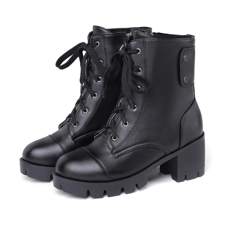 New European and American Autumn and Winter Women's Boots Retro Lace-up Roman Boots Short Martin Boots Thick High-heeled Shoe Size