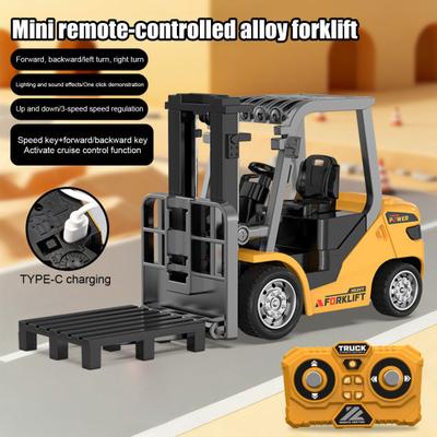 Mini Remote Control Forklift Toy 1/64 Scale Alloy Forklift Truck with Lift Fork Hook Toddlers Boys 2.4GHz RC Simulated Construction Vehicle Toy