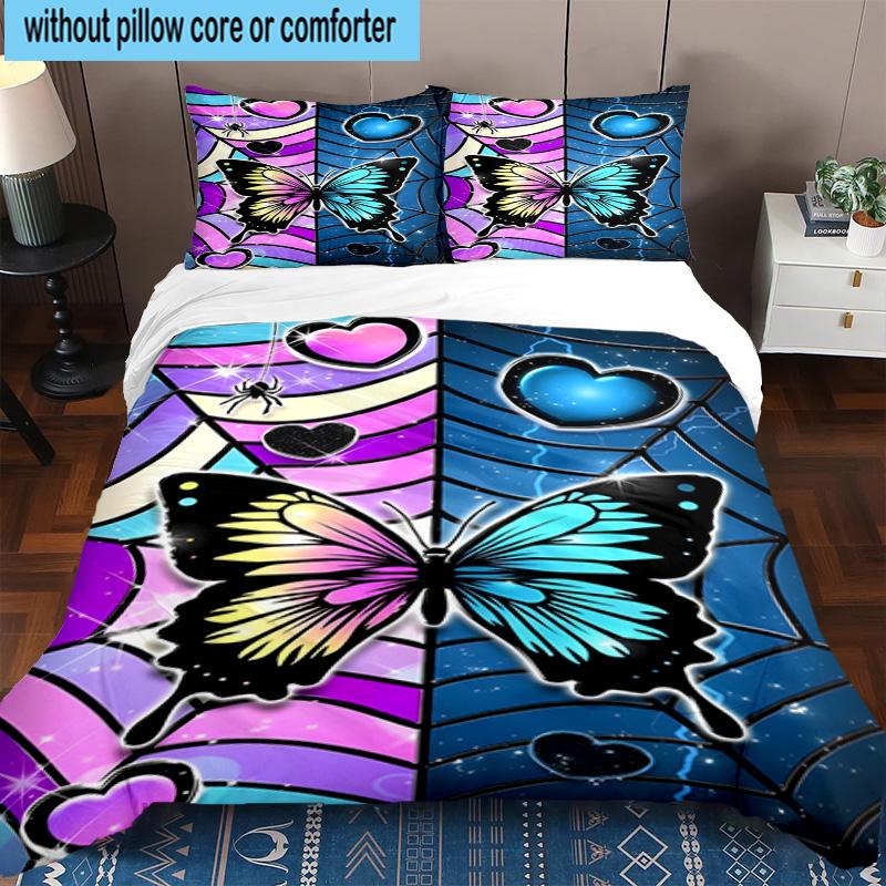 Purple Butterfly Dreams 3pcs Bedding,Including 1pc Duvet Cover And 2pcs Pillowcases Perfect for Christmas,Ideal for Bedroom, Dormitory