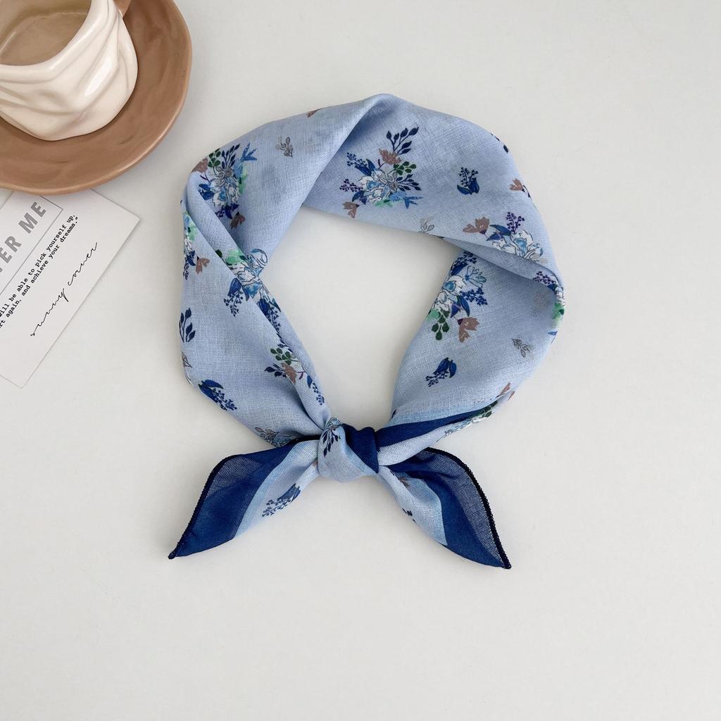 Japanese retro literary and artistic style 18 cotton and linen cashew flower silk scarf thin square scarf high-end fashion versatile accessories scarf