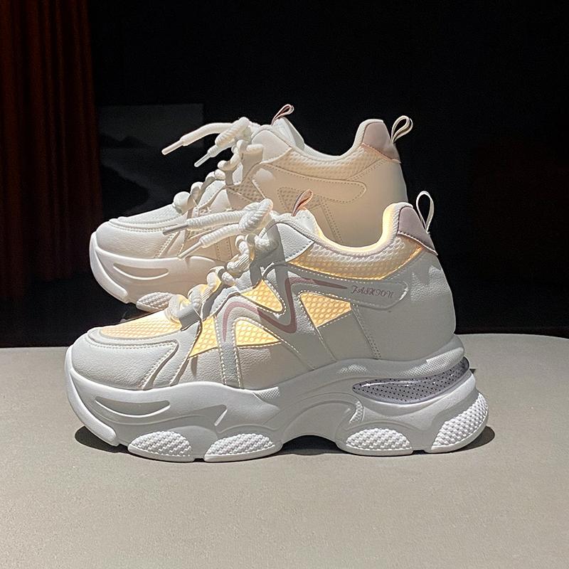 Fashion Air Cushion Platform Sports Shoes for Women Mesh Breathable Chunky Sneakers Woman Thick Sole Anti Slip Vulcanized Shoes