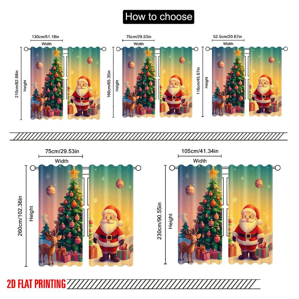 Set Of 2 Plane Printing Popular Curtains Cute Santa Christmas Tree Gifts Durable Polyester Fabric Without Rod Curtain Made