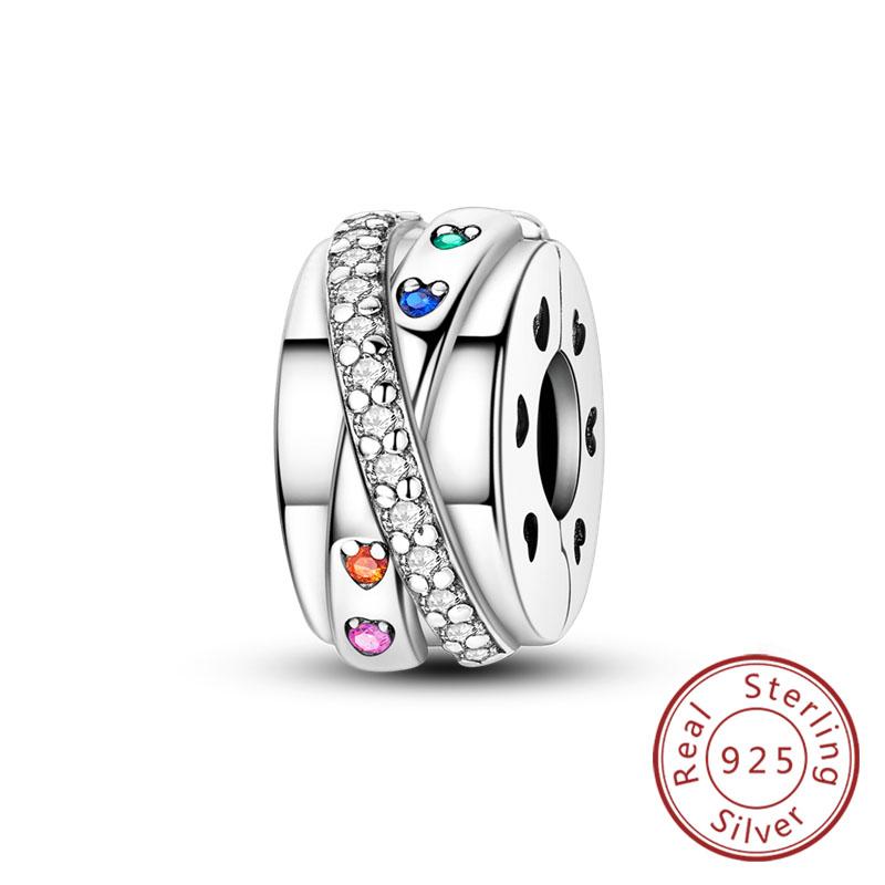 Fit Original Charms Beads Copper Clip Charms Zircon Silicone Spacer Beads For Bracelet Women Diy Gift Party