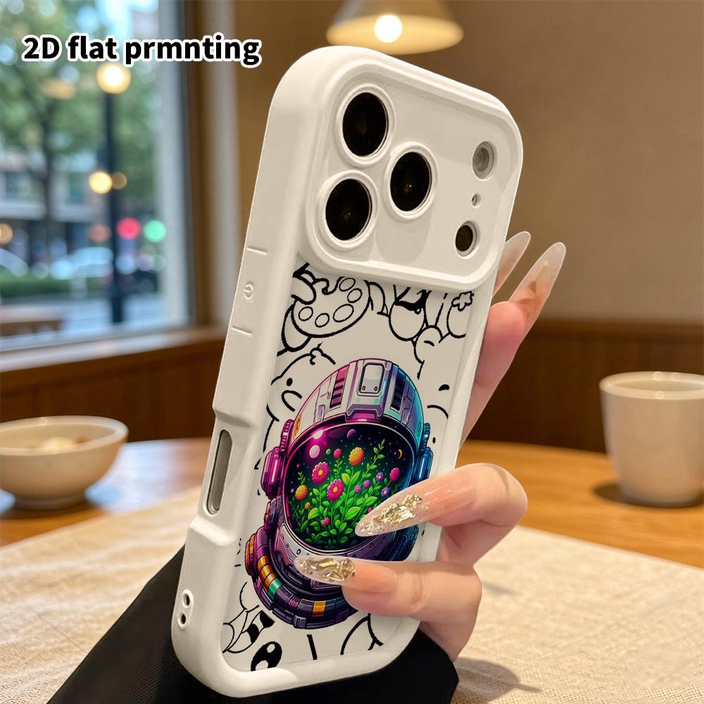 Phone Case: 2D Flat Design, Suitable for iPhone 18, 17, 16, 15, 14, 13 Pro Protective Cases, Astronaut Helmet, Perfect Christmas and Halloween Holiday