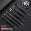 6pcs Anti-Static Stainless Steel Tweezers Precision Maintenance Industrial Repair for Watchmaker Curved Hand Tool Accessories