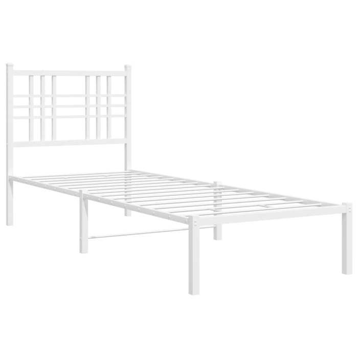 VidaXL Metal Bed Frames with Headboard, Single Bed with Slats and Legs, Indoor Bedroom Adult Bed, 376364