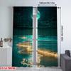 2PC Cosmic Beach Curtains - Teal Starry Night & Planet Print Window Drapes for Bedroom Living Room Decor