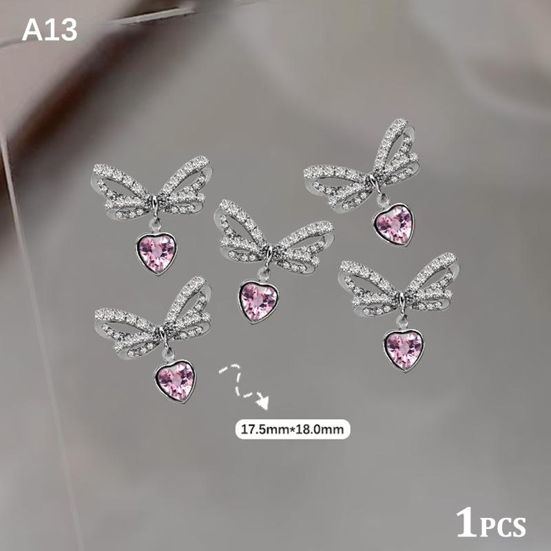 1Pcs Shiny Zircon 3D Butterfly Bow Nail Rhinestones Charm Diamond Crystal Alloy Pendant Luxury Nail Art Decorations Manicure Too