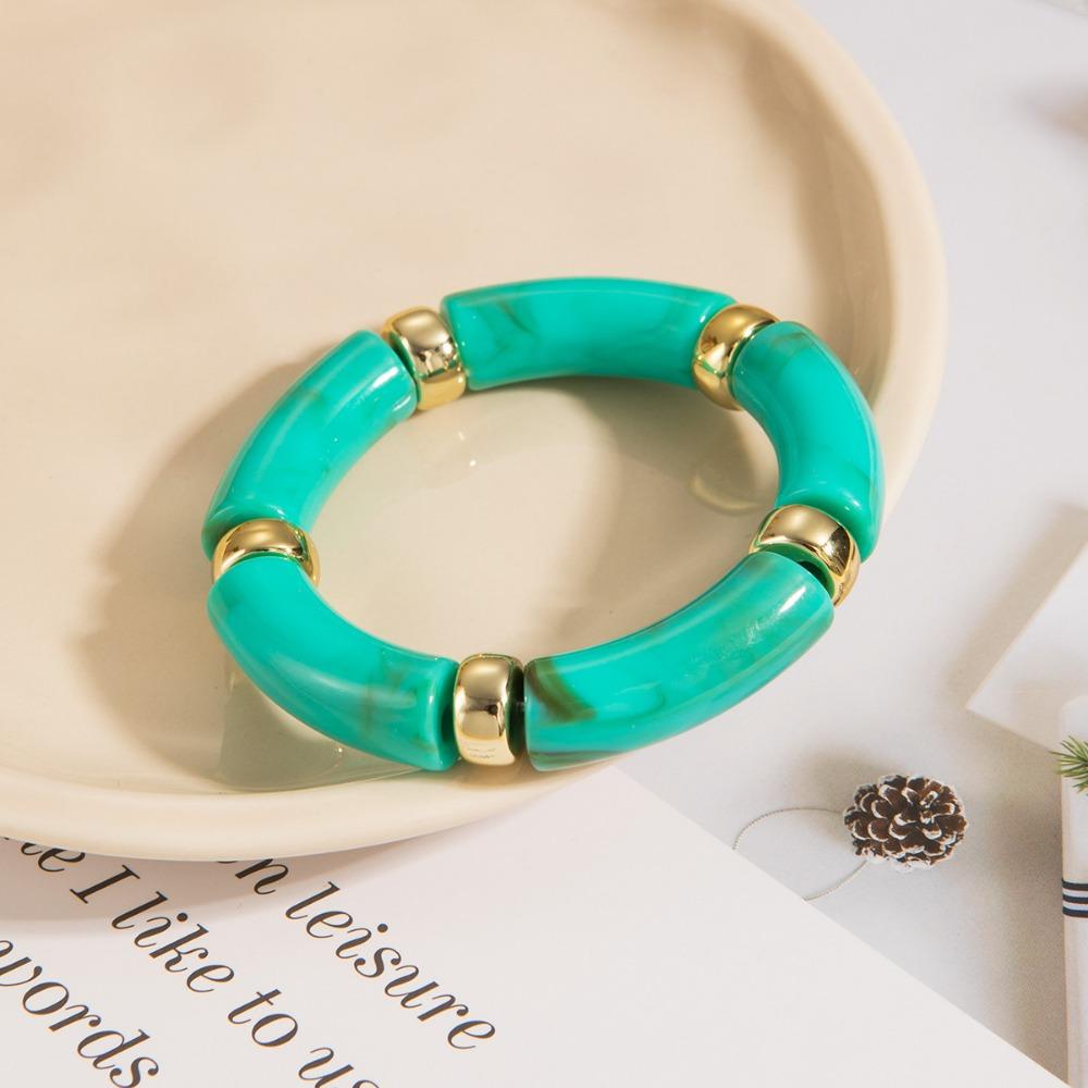 Personality Retro Multicolour Acrylic Bend Bangle for Women Charm Curved Bamboo Pipe Stone Grain Bracelet Jewelry Accessory Gift