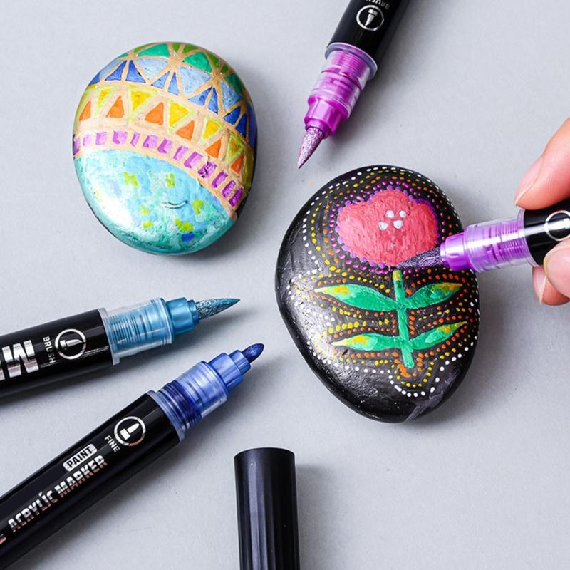 Double Ended Acrylic Marker Metallic Paint Pen for Painting On Paper Wood Fabric Metal Stone Card Making Scrapbooking