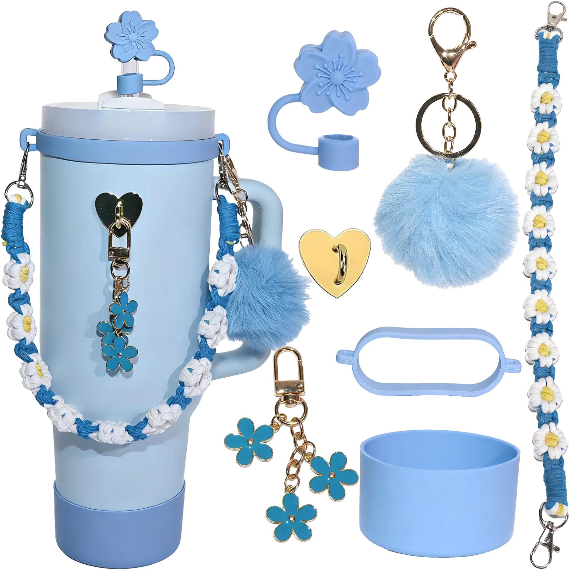 

7Pcs Cup Accessories Set for 40oz Stanley - Water Bottle Handle Strap,Silicone Flower Straw Topper Cover Cap, Silicone Boot
