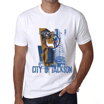 Herren Vintage T-Shirt Grafik T-Shirt City of Jackson Lifestyle Weiß
