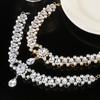 1PC Light Luxury Full Diamond Tassel Pearl Water Drop Flower Necklace Women, Fashion High Sense Luxury Collarbone Chain