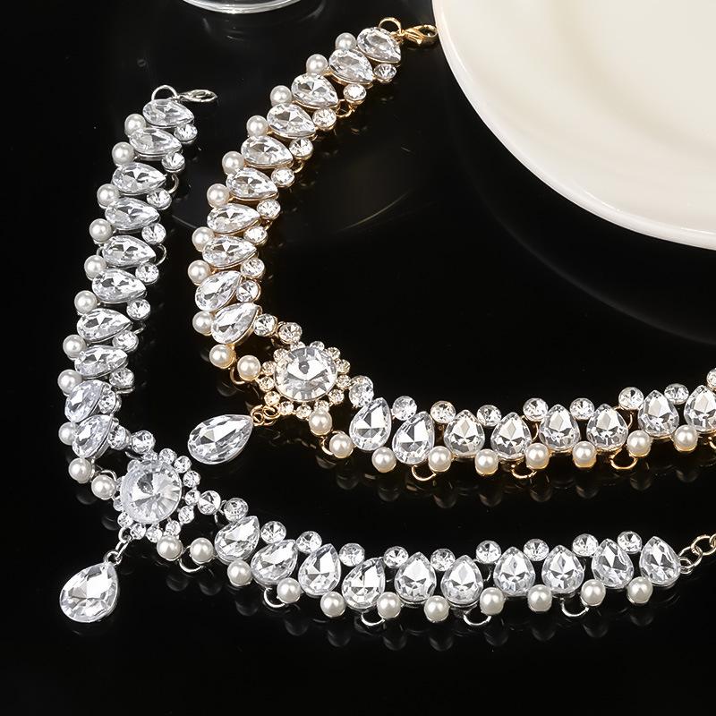 1PC Light Luxury Full Diamond Tassel Pearl Water Drop Flower Necklace Women, Fashion High Sense Luxury Collarbone Chain