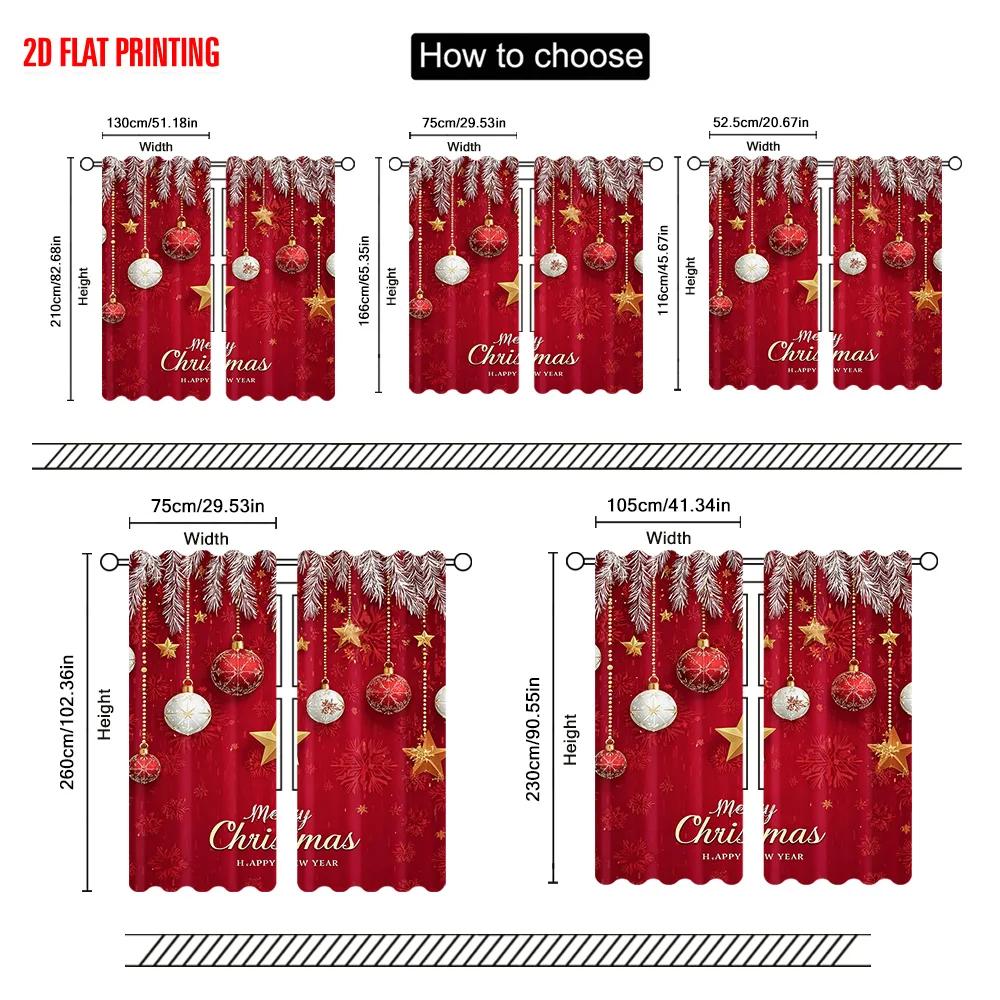 2pcs   plane printing Curtains Christmas Star Polyester Easy Install (without rod) Home Decor Ldeal for Bedroom Living Room