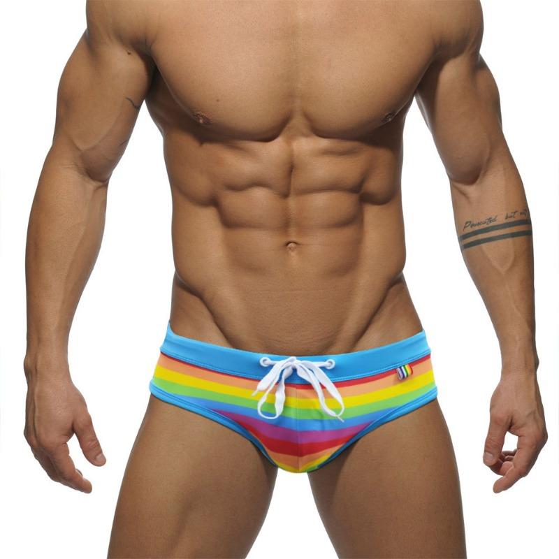 UXH Herren Bunter Gestreifter Dreieck Badeanzug Sexy Gürtel Schale U Konvex Stereo Strand Dreieck Herren Badeanzug