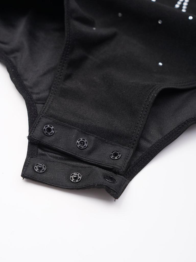 Girls Mock Neck Long Sleeve Ballet Leotard Shiny Faux Diamonds Adorned Keyhole Back Ice Skating Jumpsuit