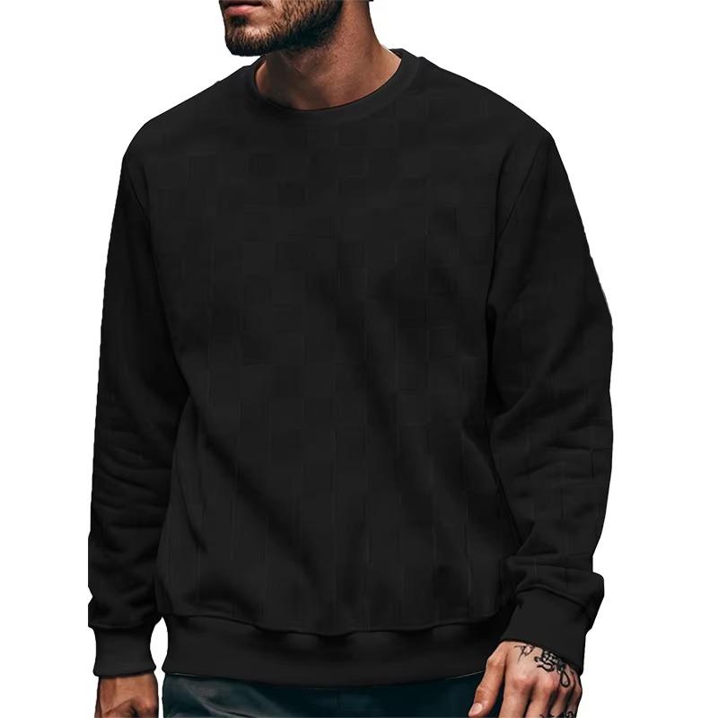 

Весенняя мужская клетчатая футболка с круглым вырезом, модная толстовка в клетку Harajuku, плотная повседневная футболка с длинным рукавом, уличная одежда M чёрный