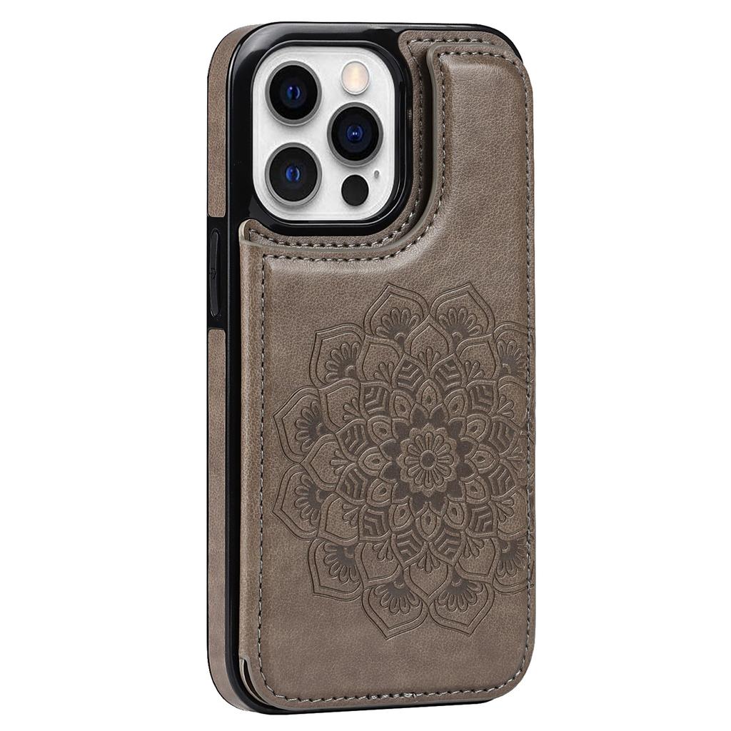 For iPhone 14 Pro Cell Phone Case Mandala Imprinted Drop Proof PU Leather+TPU Cover