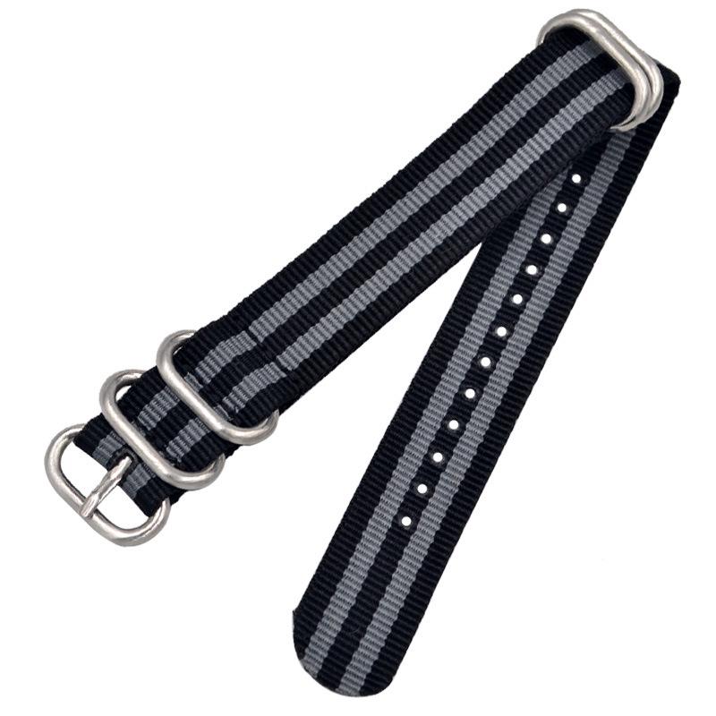 One-Piece Five-Ring Nylon Watch Strap with Frosted Silver & Black Buckles (18-20-22mm)