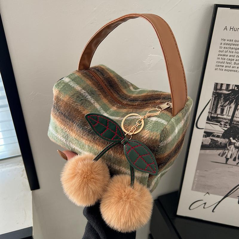Korean Woolen Plaid Large Capacity Cosmetics Bag Women'S Portable High-Grade All-In-One Travel Portable Toiletry Bag