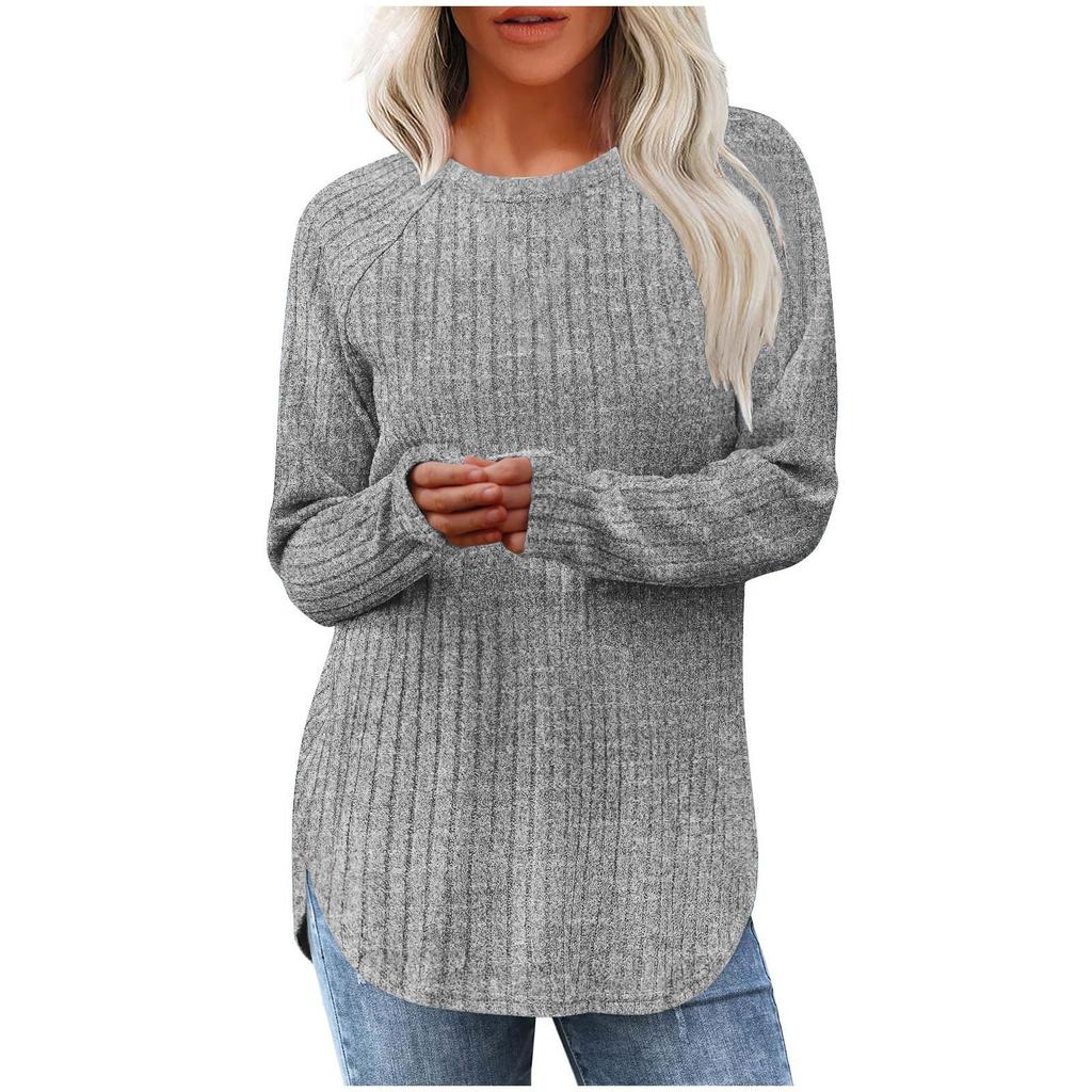 Women's New Loose Round Neck High-low Curved Hem Top for Women, T-shirt