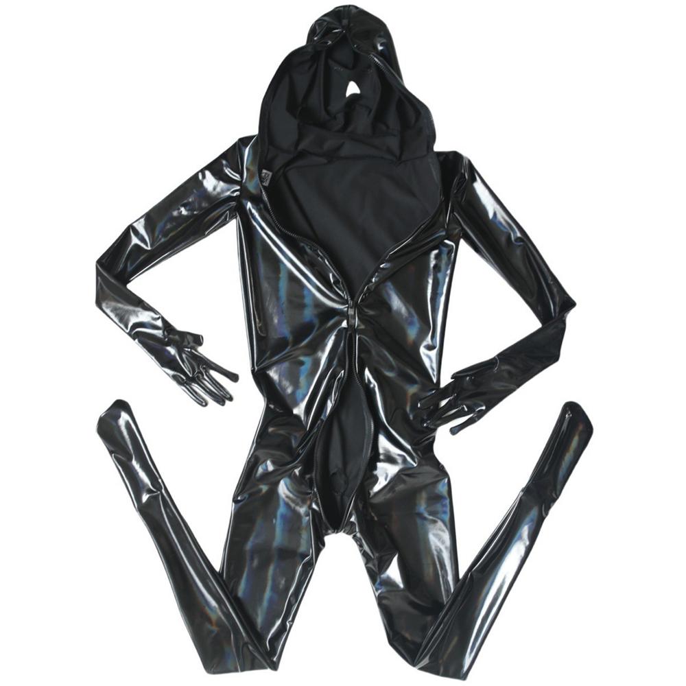 Sexy Men Oil Glossy Shiny Full Cover Bodysuit Pu Latex U Convex Pouch Jumpsuit Faux Leather Tights Gay Wear Maid Leotard