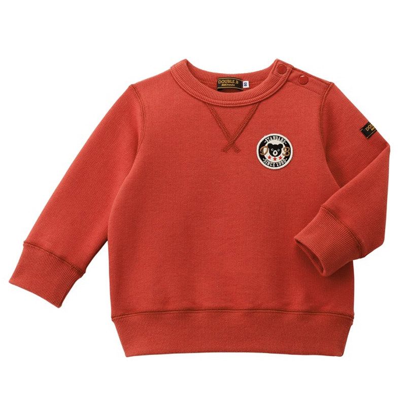 Japanese-Style New Miki Badge Black Bear Solid Color Children s Sweatshirt Autumn and Winter Fleece Top Red Festive Casual Children s Clothing Red 110
