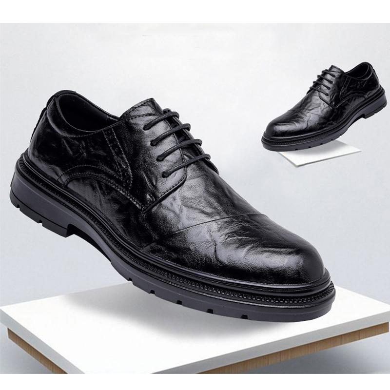 Genuine Leather Mens Business Shoes British Style Black Brogues Brand Male Footwear Flat Cowhide