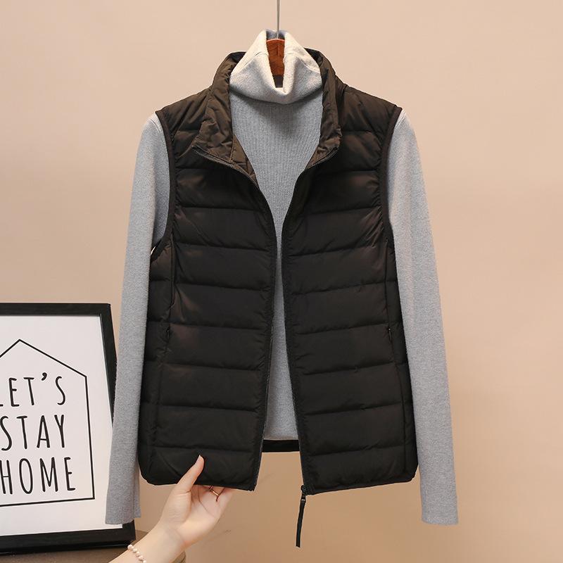 

Новый жилет легкий пуховый жилет женский большого размера с воротником-стойкой тонкая бесшовная интегрированная легкая куртка пуховик подкладка 3XL чёрный