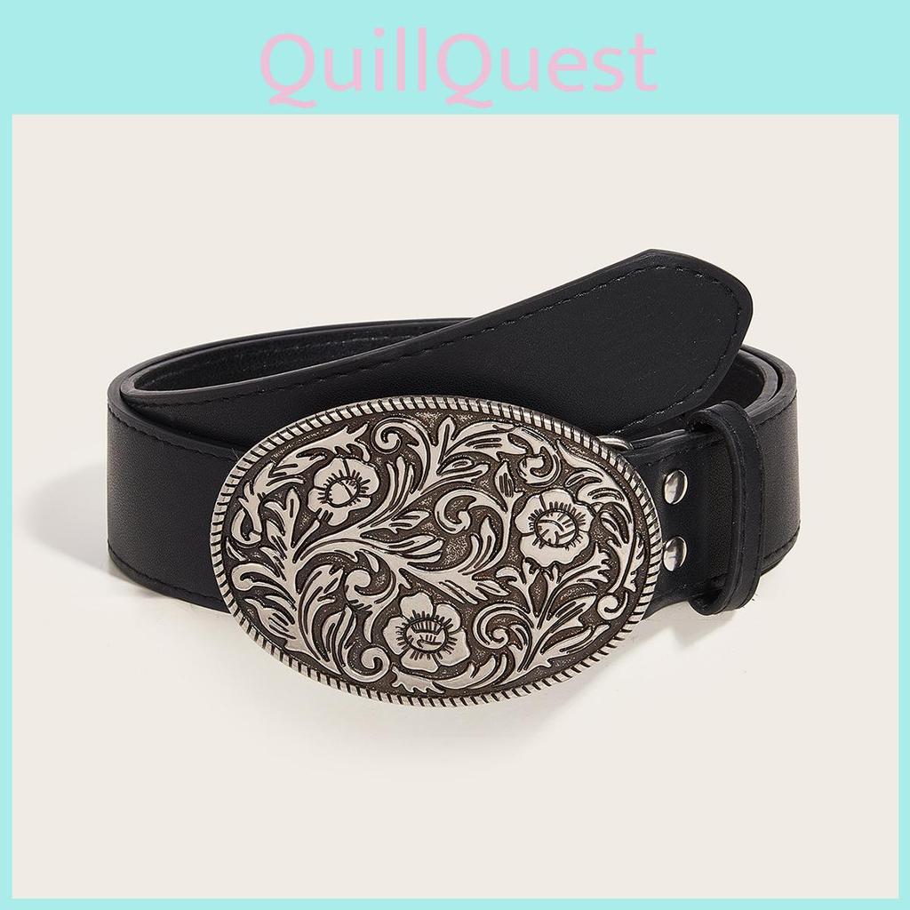 Gothic Black Wide Pu Leather Belt With Pin Buckle For Streetwear Style