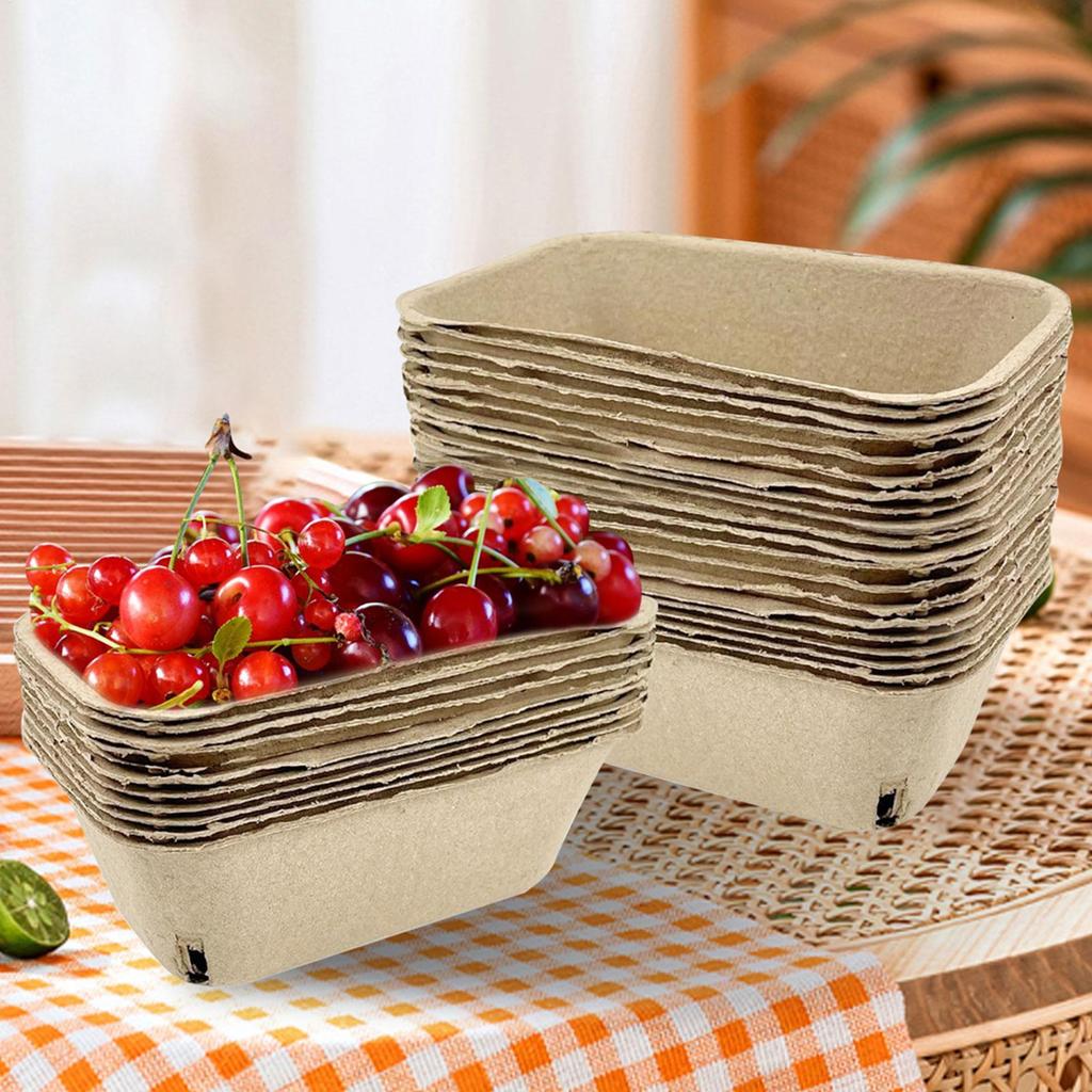 Berry Basket 50Pcs Fruit Storage Baskets Food Storage Organizer Paper Pulp Berry Tray Market Basket for Kitchen Restaurant