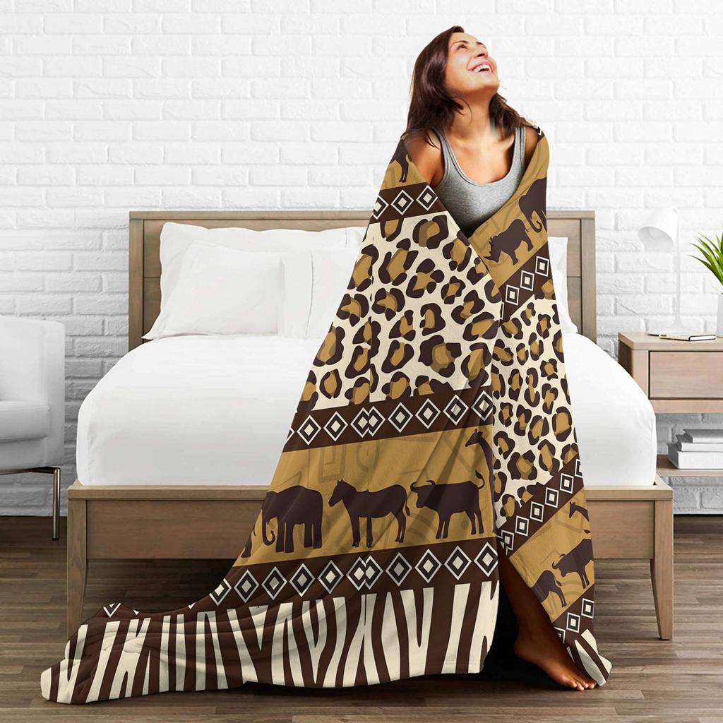 Traditional Ethnic Tribal Pattern Fleece Throw Blanket Kizomba Blankets for Home Travel Ultra-Soft Bedroom Quilt,