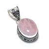 Natural Rose Quartz Gemstone Silver Pendant in 925 Sterling Silver - Handmade Oval Design, Everyday Wear Jewelry Father's Day Gift