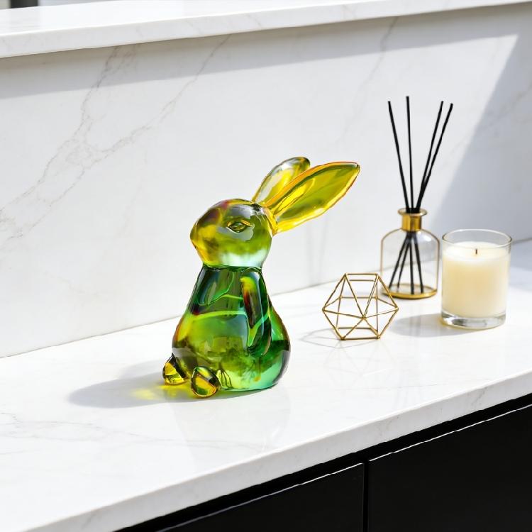 Handmade Artificial Glass Rabbit Statue Figurine Decorative Home Decoration Item For Bedroom Or Workspaces