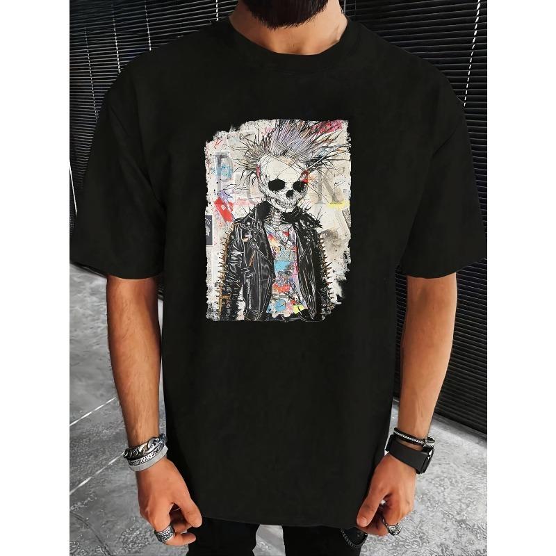 Men s Punk Rock Graphic T-Shirt - Cotton Regular Fit Tee with Edgy Mohawk Skull - Gothic Streetwear Shirt for Concerts, Gym, Casual Attire S чёрный
