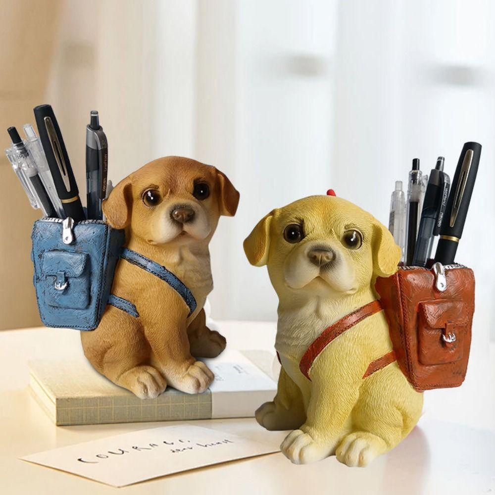 Hand-painted Dog Pen Holder Cute Desktop Storage Rack Multipurpose Lucky Dog Ornaments Home Decor